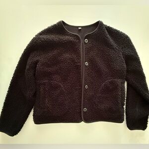 Uniqlo Size Small Black Pile Lined Teddy Fleece Cropped Cardigan /Good Condition